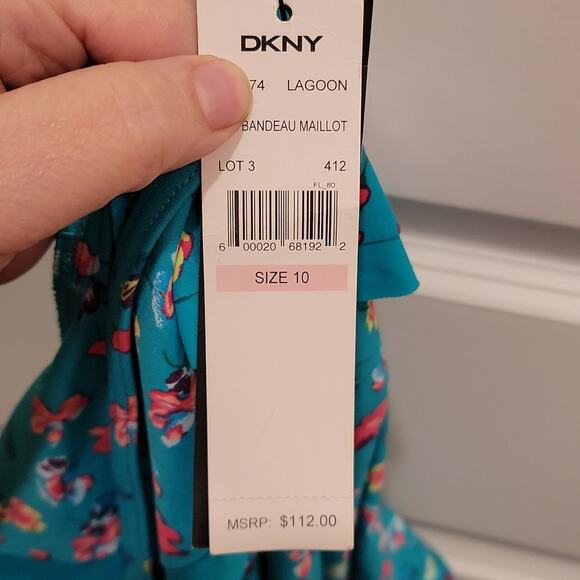 NWT DKNY Ruffle Bandeau Maillot Swimsuit in Lagoon, 10 - Picture 9 of 9